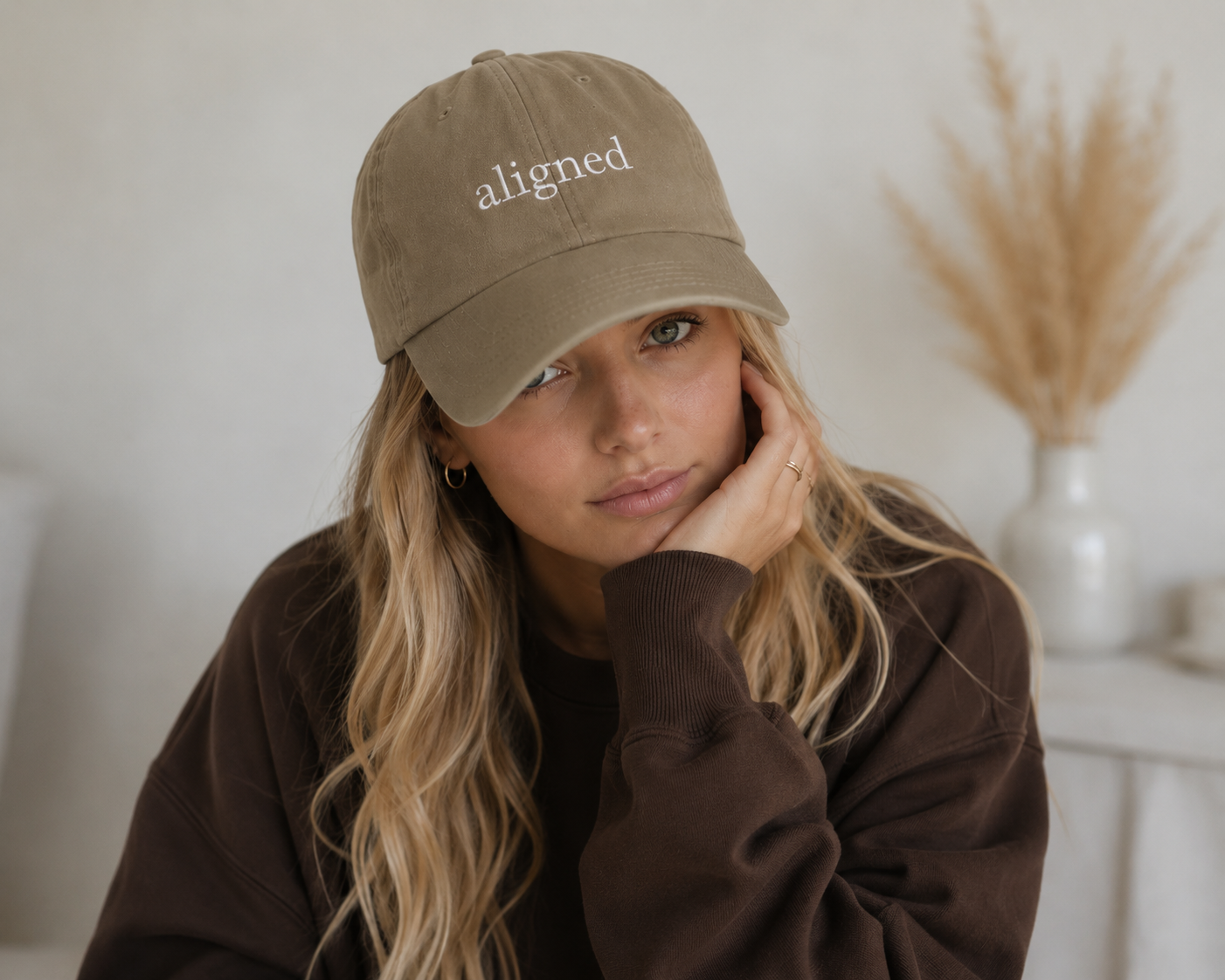 Aligned Embroidered Hat — Minimal Khaki baseball Cap