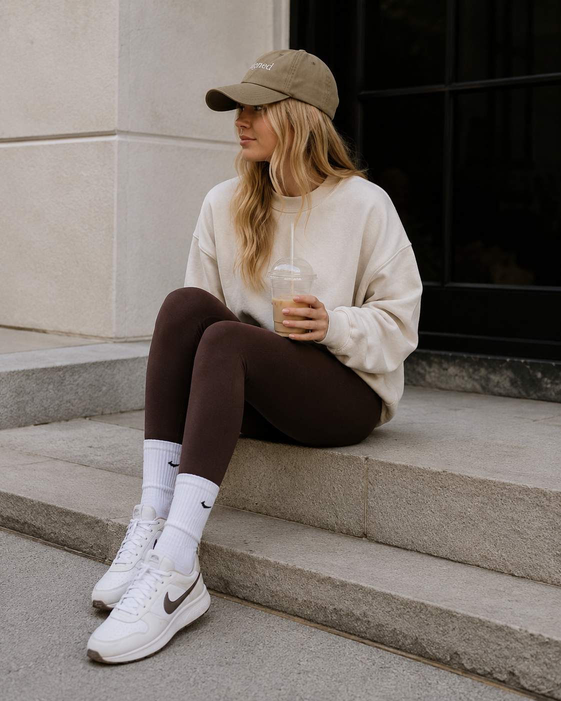 Aligned Embroidered Hat — Minimal Khaki baseball Cap